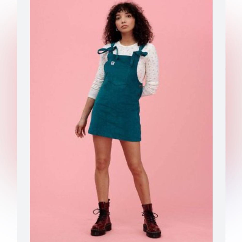 Lucy & Yak Teal Corduroy Pinafore Dress